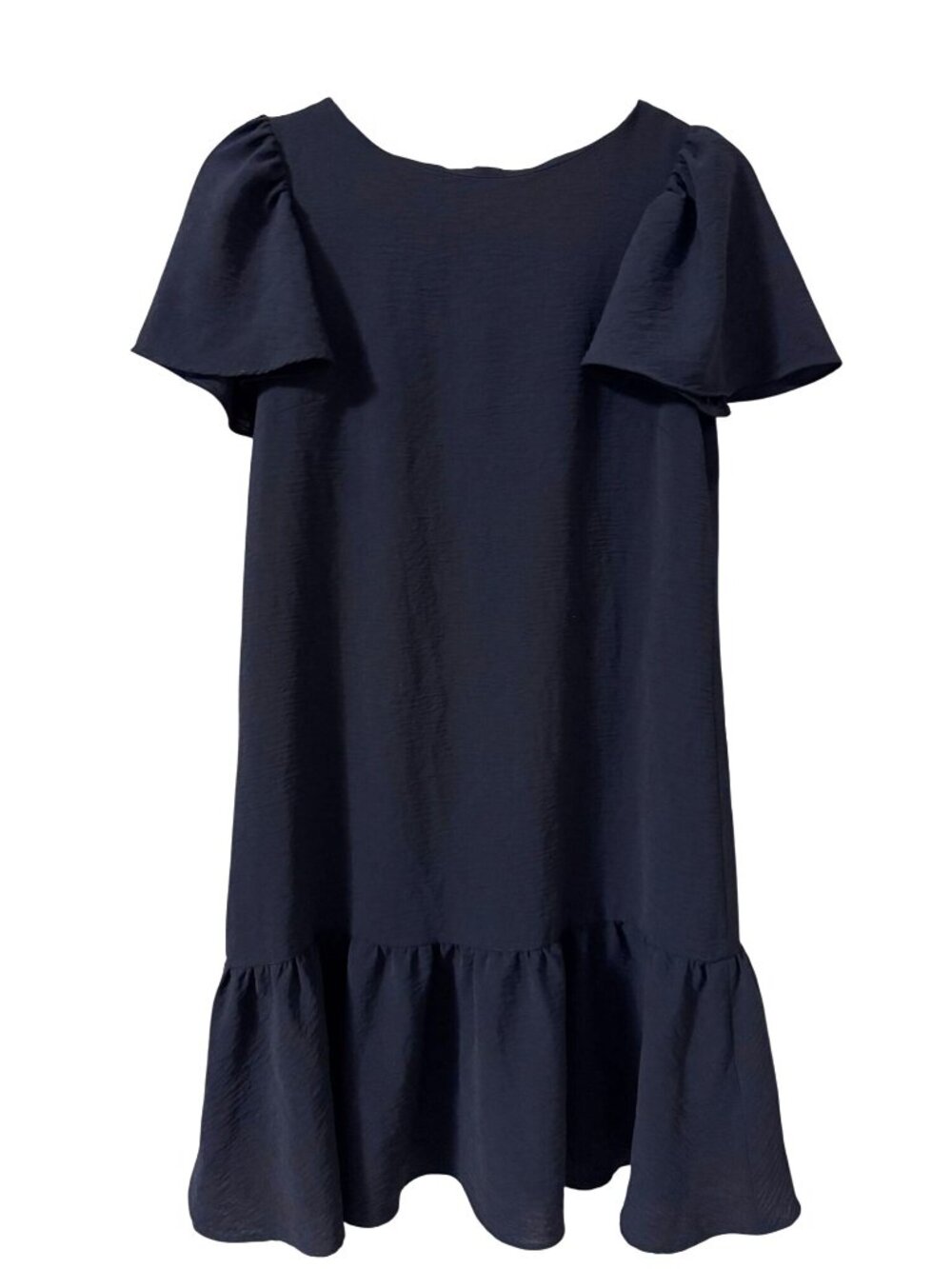 DKNY Elegant Dress Navy Blue Ruffle Hem Flutter Sleeve Classic Relaxed Fit Size